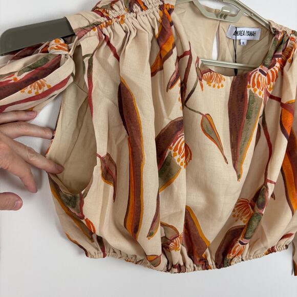 Andrea Iyamah NEW Halima Crop Top Tan Eucalyptus Print XL resort tropical - Picture 6 of 14